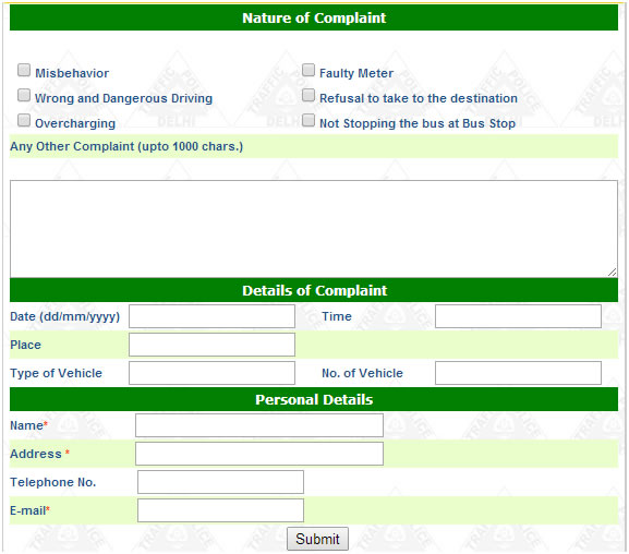 online trafic complaint card